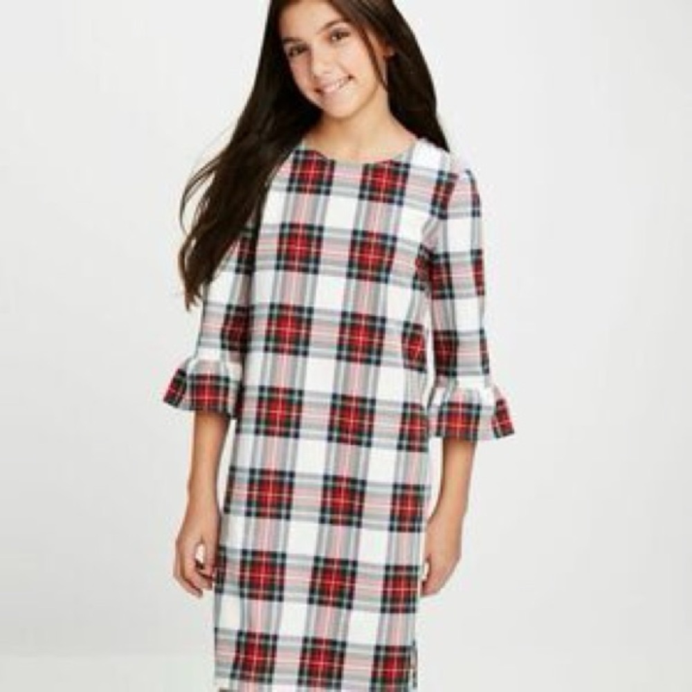 Vineyard Vines Girls XL Tartan Plaid Ruffle Sleeve Dress Holiday Party